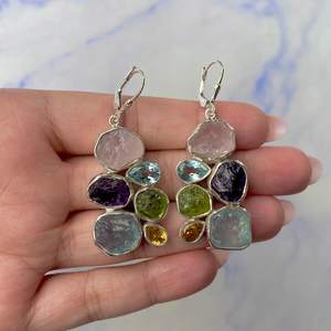 Pendientes de Plata de Ley 925 Hechos a Mano con Piedras Naturales Variadas y Diseño Elegante - Product Image 2