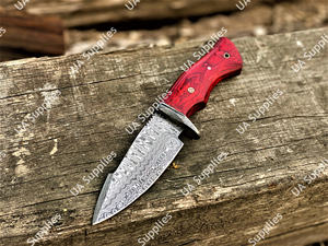 Couteau de camping plein pied en acier Damas de qualité industrielle, le plus vendu, avec manche en bois Pakka et étui en cuir, OEM - Product Image 3