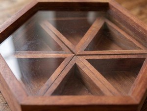 Hand Crafted Hexagon Wooden Spice <b>Box</b> with Glass Lid | Handmade Masala Organizer, Rustic Kitchen Storage With Brass Spoon - Product Image 3
