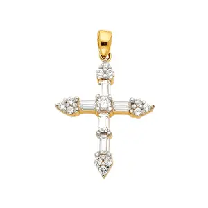간단하게 디자인 된 금도금 다이아몬드 박힌 크로스 펜던트 14k 패션 주얼리 여성 남성용