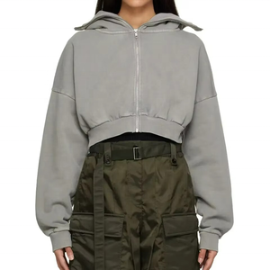 Sweat à capuche vintage en coton délavé pour femme, style streetwear, personnalisé, zippé, hiver, broderie 3D, imprimé, en molleton tricoté - Product Image 1