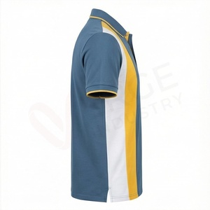 Polo à manches courtes pour homme, bleu, jaune et blanc, design tricoté décontracté, coupe classique - Product Image 3