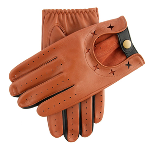 Gants de conduite en cuir marron, à doigts entiers, perforés avec découpes étoilées, sangle de poignet réglable, unisexe, toutes saisons, personnalisables - Product Image 4