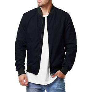 Blouson bomber pour homme, couleur unie, fermeture éclair, style décontracté, col montant, polyester, coupe-vent, vêtement d'automne - Product Image 2