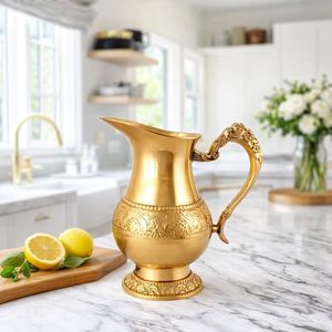 Carafe en laiton avec poignée ornée, motif en relief, décorative dorée, pour table à manger, décoration intérieure, cadeau - Product Image 5