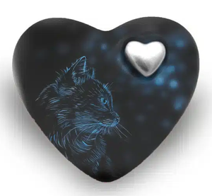 Urna Conmemorativa Azul con Estampado de Gato Plateado y Mini Corazón para Cenizas, Corazón para Cenizas Funerarias de Metal, Latón/Aluminio - Product Image 6