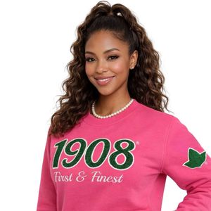 สีชมพู 1908 เสื้อสเวตเชิ้ตยาวระดับเอวแบบนุ่มพิเศษ คอกลม แขนยาว สำหรับผู้หญิง แฟชั่นลำลอง สไตล์ Sorority - Product Image 1