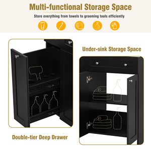 Lavanderia da bagno nera da 30 pollici con lavandino in ceramica combinato a doppio livello cassetto profondo e 2 porte Soft-Close abbondante armadio di stoccaggio - Product Image 5