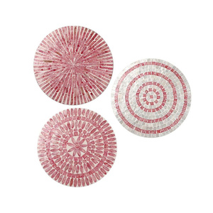 Round decorative <b>wall</b> <b>plate</b> in pink mother-of-pearl, handcrafted coastal design, home decor art from Vietnam. - Product Image 1