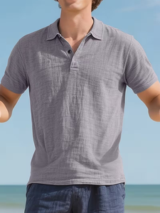 Camisa de hombre informal de color sólido, manga corta, con botones, transpirable, que absorbe la humedad, delgada, con cuello, fabricada en Bangladesh. - Product Image 3