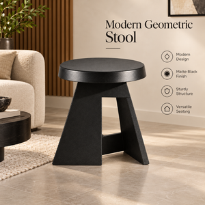 Modern Geometric Black <b>Stool</b> Contemporary Round <b>Seat</b> Durable Accent Seating for Living Room Bedroom Decor Furniture | Versatile - Product Image 5