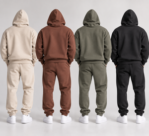 Ensemble survêtement homme en molleton marron, sweat-shirt à capuche et pantalon de survêtement, coupe ample, tenue décontractée deux pièces - Product Image 2