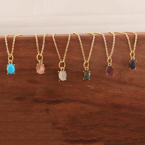 Collier pendentif ovale en pierre précieuse turquoise, laiton plaqué or, bijoux minimalistes superposés, accessoire délicat pour femme, cadeau - Product Image 3