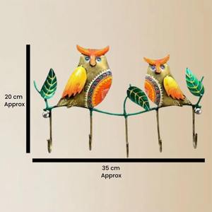 Handcrafted Twin Owls on Branch WallDecorative Twin Owls <b>Wall</b> <b>Rack</b> – 5 <b>Hook</b> Metal Key Holder for Home & Entryway - Product Image 2