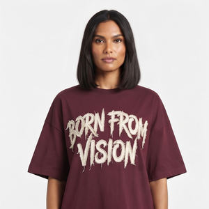 เสื้อยืดคอกลมโอเวอร์ไซส์สำหรับผู้หญิง ลายปัก Born From Vision ผ้าฝ้าย 100% ทรงหลวม แขนปกติ - Product Image 1