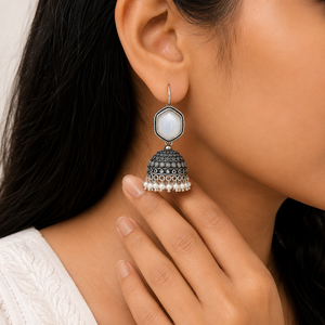 Monalisa Oxidized <b>Silver</b> Jhumka <b>Earrings</b> | Handmade Ethnic <b>Dangle</b> <b>Earrings</b> for Women | Wholesale Jewelry Manufacturer - Product Image 6