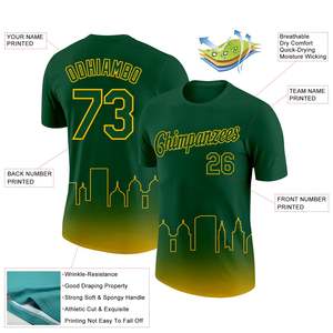 Maillot de baseball sublimé, dégradé vert-jaune, nom et numéro de l'équipe, personnalisé, unisexe, adulte, manches courtes, col rond - Product Image 2