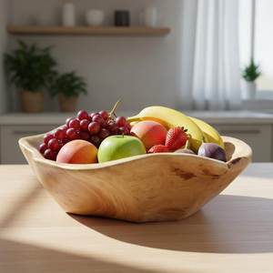 Bol à salade de fruits en bois sculpté à la main. Bol en bois rustique pour la décoration du salon, authentique - Product Image 5