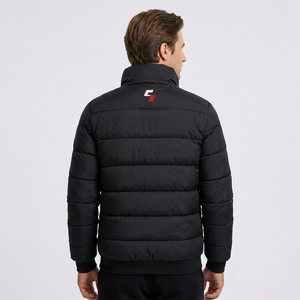 Men's Winter Puffer <b>Jacket</b> Stand Collar Zipper Closure Windproof Casual Solid Color 100% Polyester Material - Product Image 3