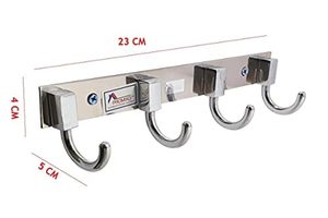 PROMINO 4 Hook Stainless Steel <b>Wall</b> Mounted <b>Coat</b> <b>Rack</b> Modern Rust Resistant Metal Hooks for Clothing Storage - Product Image 2