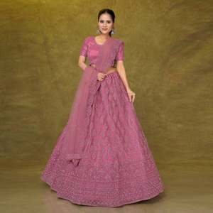 Opulento Lehenga Choli de red hasta el suelo con bordado pesado de Zari y lentejuelas, falda nupcial acampanada, blusa elegante y conjunto de dupatta transparente para boda - Product Image 1