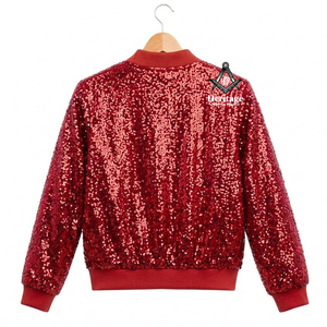 Heritage Masonic Regalia Top Quality Custom Women Red <b>Sequin</b> Bomber Varsity <b>Jacket</b> All Over Sparkle Greek Apparel - Product Image 2