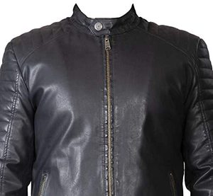 2026 Men's Casual Coated Woven Genuine <b>Leather</b> Varsity <b>Jacket</b> Stand Collar Zip-Up <b>Long</b> Sleeves High Quality ODM Vintage Style - Product Image 1