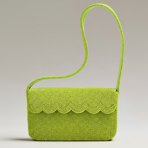 <b>Green</b> White Beaded <b>Clutch</b> <b>Bag</b> Fashion Single Animal Print Stripes Hand Embroidery Magnetic Closure Cross-Body Strap Durable - Product Image 6