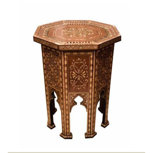 Mesa Auxiliar Octogonal de Madera con Incrustaciones de Nácar Marroquí Hecha a Mano, Mesa de Centro Decorativa con Incrustaciones de Hueso, Mesa Auxiliar de Madera Maciza - Product Image 1