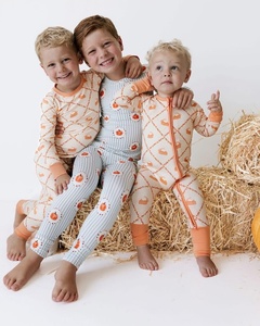 Ensemble de pyjama à manches longues pour filles, imprimé citrouille, col rond, 100% coton, design mignon d'automne - Product Image 5