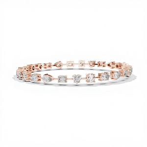 TRENDY LAB GROWN MIX CUT DIAMOND RHODIUM PLATED Certified Luxury Tennis Bracelet Set 18KT ROSE <b>GOLD</b> GIFTING PARTY WEDDING DAILY - Product Image 1