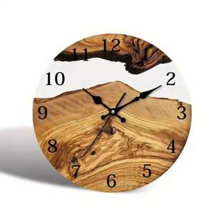 Unique Orange and Charcoal Epoxy Resin Wall <b>Clock</b> Live Edge Burl Wood Round <b>Silent</b> Hanging Watch for Industrial Style Decor - Product Image 3