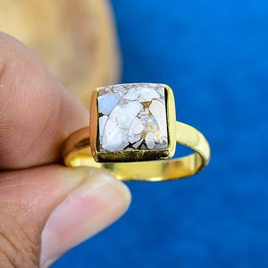 Natural Ethiopian <b>Opal</b> Copper Square Shape Gemstone <b>Ring</b> 18k Gold Micron Over 925 Sterling <b>Silver</b> - Product Image 2