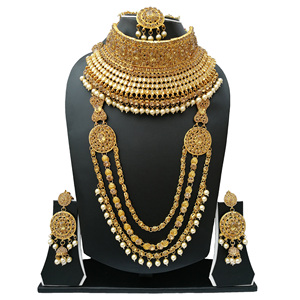Indian Trendy Classic Choker Engagement Anniversary Wedding Party <b>Gift</b> Set Traditional Crystal Kundan Faux Pearl Alloy Gold - Product Image 2