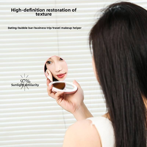 Miroir de maquillage de bureau pliable portable avec éclairage LED, cadre en verre, finition chromée, grossissement double face, mini - Product Image 3