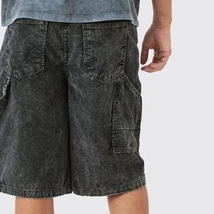 Vintage Unisex Design Streetwear Casual Jeans <b>Baggy</b> Pockets Washed <b>Jorts</b> Shorts Embroidered Patches - Product Image 4