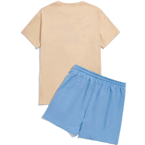 Conjunto de Verano para Hombre, Diseño Moderno, Camiseta de Cuello Redondo con Pantalones Cortos con Cordón, Atuendo Informal Ligero para Uso Diario - Product Image 3