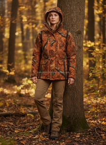 Chaqueta de Caza Impermeable con Camuflaje, Chaqueta Térmica Cortavientos con Capucha para Hombre, Color Naranja Árbol, para Caza de Ciervos - Product Image 5