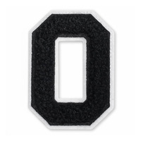 Patch thermocollant lettre O en chenille noire brodée avec fermeture auto-agrippante pour vêtements, chapeaux et sacs