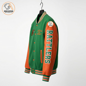 Veste universitaire unisexe personnalisée en polaire vert et orange FAMU, respirante, écologique, pour l'hiver, avec broderie vintage - Product Image 3