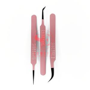 Pinzas de extensión de pestañas de fibra a granel desnuda puntas negras personalizadas herramienta de belleza de acero inoxidable sostenible Etiqueta Privada para pestañas - Product Image 3