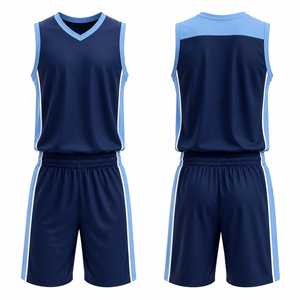 Uniforme de Baloncesto Personalizado, Conjunto de Camiseta y Pantalones Cortos Azul Oscuro y Azul Claro, Ropa Deportiva Profesional Transpirable para Equipos - Product Image 1