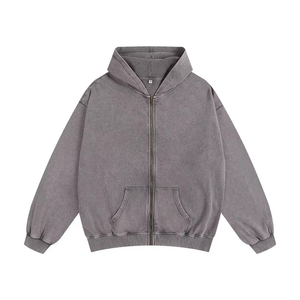 Sweat-shirt à capuche zippé noir pour homme, coupe classique, couleur unie, décontracté, pour l'automne, en molleton tricoté avec poches - Product Image 3