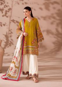 Traditional Indian Pakistani <b>Women's</b> Mustard Cotton <b>Kurta</b> Set With Floral Embroidery Loose Fit Ankle-Length Casual Wear - Product Image 3