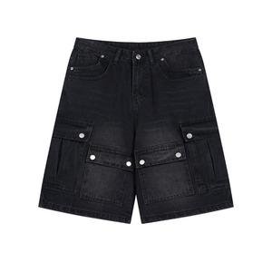 Men's High Waist Asymmetric Hip Hop Denim Shorts Crystal Decoration Breathable Spandex/Cotton Blend Ripped Distressed Snow Wash - Product Image 5