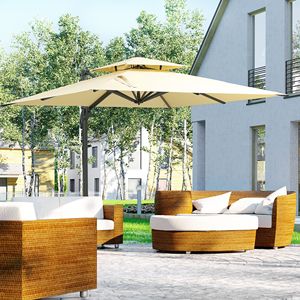 Ombrellone da Patio Beige da 3 Metri con Design a Sbalzo, Base Quadrata in Alluminio e Rotazione a 360 Gradi - Product Image 2