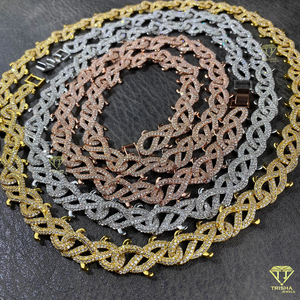 Luxury Hip Hop Jewelry <b>Men</b> Twisted Thorn <b>Chain</b> 925 Sterling Silver Moissanite <b>Diamond</b> Spiny Design Necklace - Product Image 1