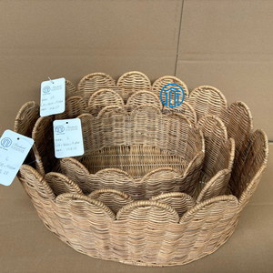 Round Natural Handwoven Rattan <b>Storage</b> <b>Basket</b> Scallop Design Natural Weave Sustainable Organizer <b>Basket</b> Wholesale Bulk Factory - Product Image 1