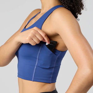 Top Deportivo Corto con Bolsillo y Espalda Cruzada para Yoga, Estilo Racerback, Liso, Largo, para Mujer, Fabricantes OEM/ODM - Product Image 6