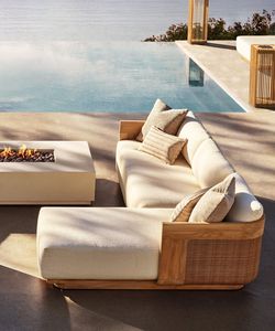 Sofá de teca de lujo en forma de L para exteriores, muebles modernos para patio, conjunto de salón para piscina de villas y resorts - Product Image 1